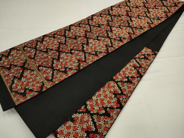平和屋着物◎六通柄袋帯 唐織 松皮菱花文 黒地 金糸 正絹 逸品 AABJ4878pf