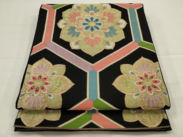 平和屋着物◎六通柄 本袋帯 亀甲花文 金糸 正絹 逸品 AABJ4887pf