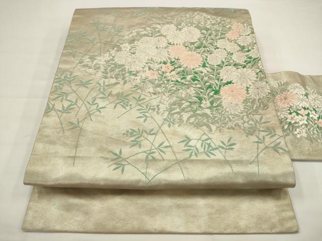 平和屋着物◎九寸名古屋帯 唐織 草花文 金銀糸 正絹 逸品 AABJ4889pf