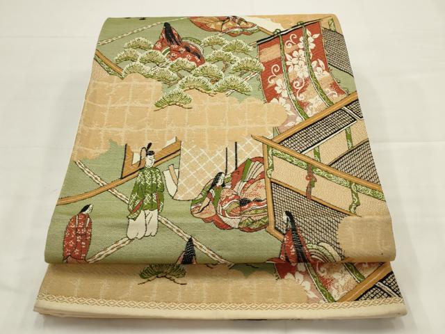 平和屋着物◎六通柄袋帯 唐織 人物風景文 正絹 逸品 AABJ4895pf