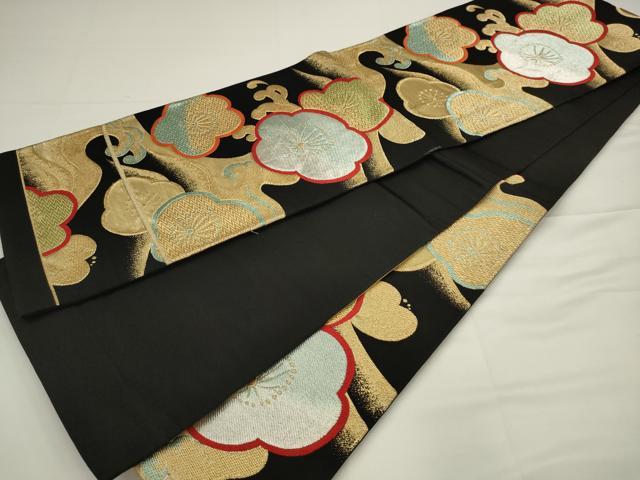 平和屋着物◎六通柄袋帯 立波梅文 黒地 金糸 正絹 逸品 AABJ4899pf