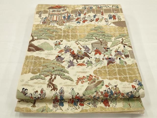 平和屋着物◎六通柄袋帯 人物風景文 金銀糸 正絹 逸品 AABJ4909pf