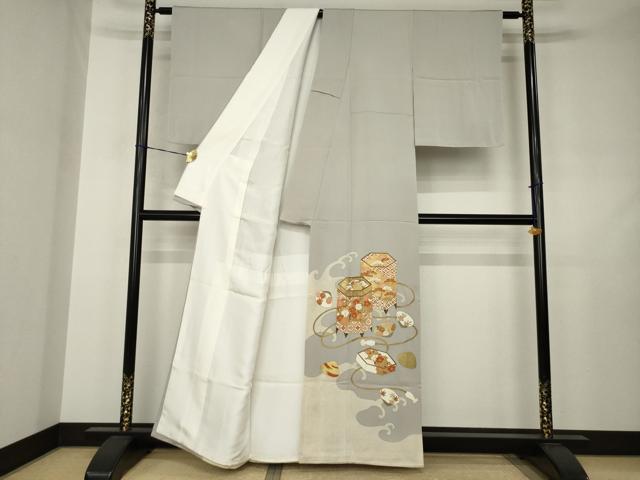 平和屋着物●京都の和装業の老舗一門 千切屋 色留袖 駒刺繍 貝桶花文 金彩 正絹 逸品 AABJ4930ck