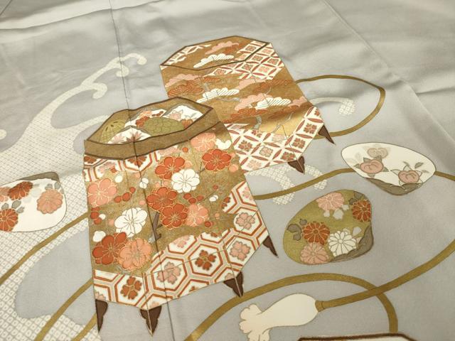 平和屋着物●京都の和装業の老舗一門 千切屋 色留袖 駒刺繍 貝桶花文 金彩 正絹 逸品 AABJ4930ck