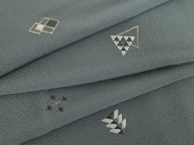 平和屋着物●上質な小紋 総刺繍 幾何学文様 正絹 逸品 AABJ4934ck