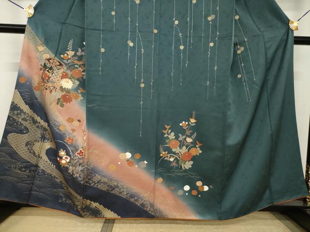 平和屋着物●訪問着 駒刺繍 貝桶花文 暈し染 金彩 正絹 逸品 AABJ4938ck