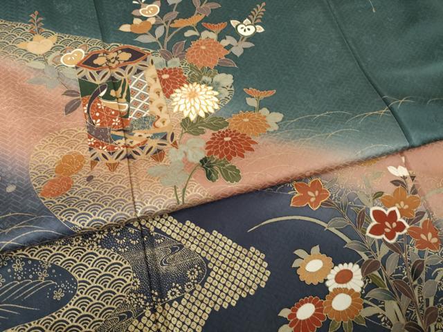 平和屋着物●訪問着 駒刺繍 貝桶花文 暈し染 金彩 正絹 逸品 AABJ4938ck