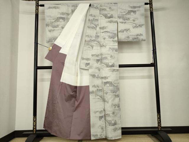 平和屋着物●小千谷紬 池田藍香 田中勝男 ゴールデンブリッジ 証紙付き 正絹 逸品 AABJ4939ck