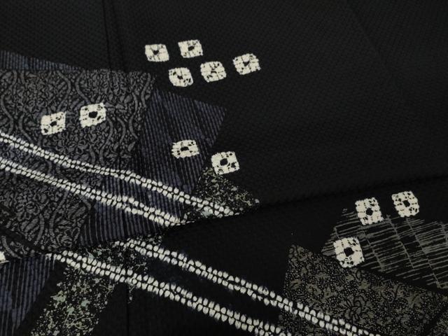 平和屋着物●訪問着 絞り 幾何学文様 黒地 正絹 逸品 AABJ4950ck