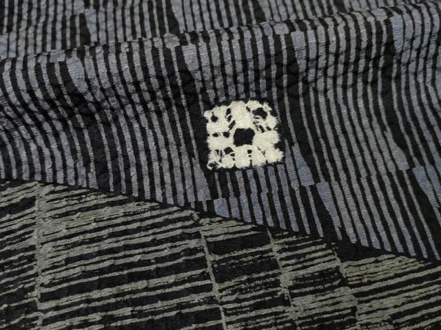 平和屋着物●訪問着 絞り 幾何学文様 黒地 正絹 逸品 AABJ4950ck