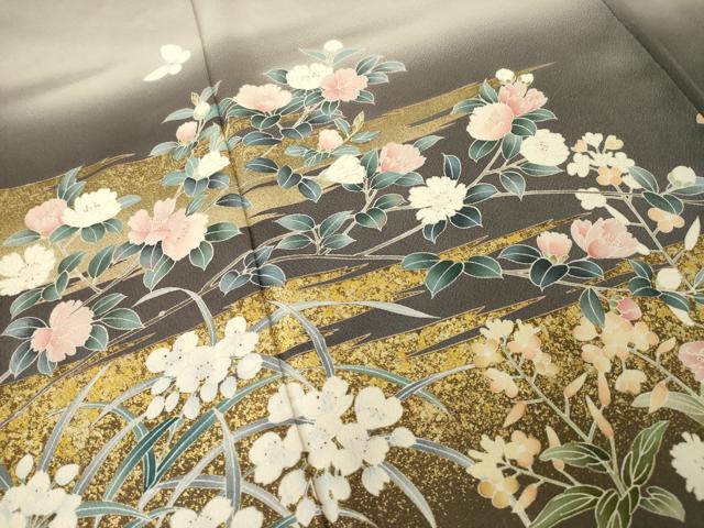 平和屋着物●訪問着 草花文 暈し染め 金彩 正絹 逸品 AABJ4956ck
