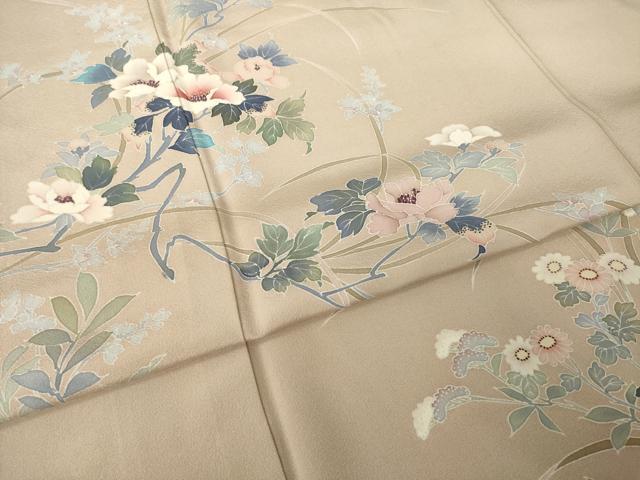 平和屋着物●訪問着 友禅 作家物 草花文 正絹 逸品 AABJ4957ck