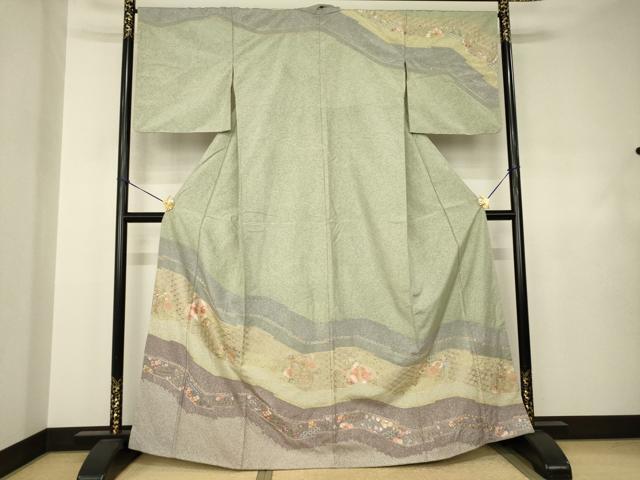 平和屋着物●中国三大刺繍 スワトウ刺繍 汕頭刺繍 本場大島紬 染大島 訪問着 花鳥文 正絹 逸品 AABJ4959ck