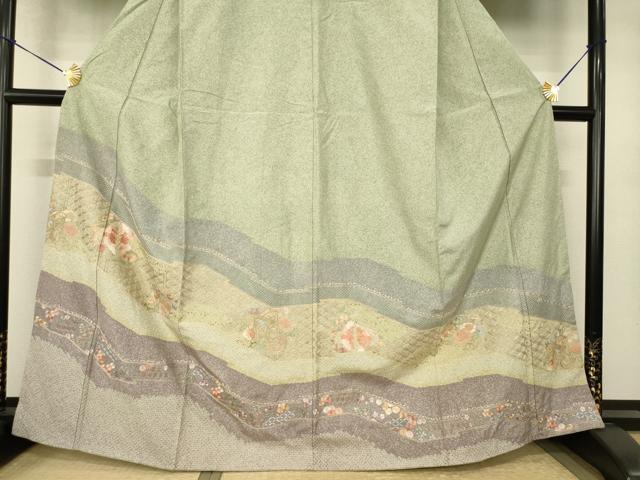平和屋着物●中国三大刺繍 スワトウ刺繍 汕頭刺繍 本場大島紬 染大島 訪問着 花鳥文 正絹 逸品 AABJ4959ck