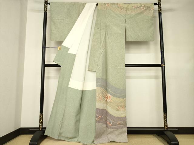 平和屋着物●中国三大刺繍 スワトウ刺繍 汕頭刺繍 本場大島紬 染大島 訪問着 花鳥文 正絹 逸品 AABJ4959ck