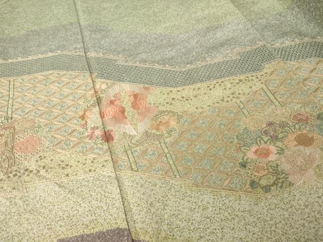 平和屋着物●中国三大刺繍 スワトウ刺繍 汕頭刺繍 本場大島紬 染大島 訪問着 花鳥文 正絹 逸品 AABJ4959ck