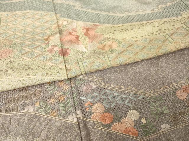 平和屋着物●中国三大刺繍 スワトウ刺繍 汕頭刺繍 本場大島紬 染大島 訪問着 花鳥文 正絹 逸品 AABJ4959ck