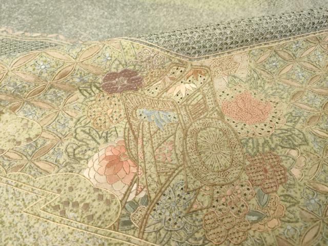 平和屋着物●中国三大刺繍 スワトウ刺繍 汕頭刺繍 本場大島紬 染大島 訪問着 花鳥文 正絹 逸品 AABJ4959ck