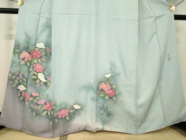 平和屋着物●訪問着 作家物 草花文 暈し染め 正絹 逸品 AABJ4960ck