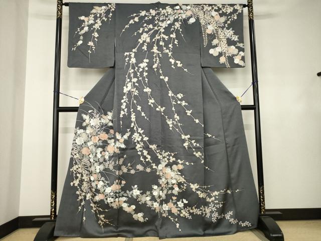 平和屋着物●訪問着 駒刺繍 草花文 金彩 正絹 逸品 AABJ4961ck