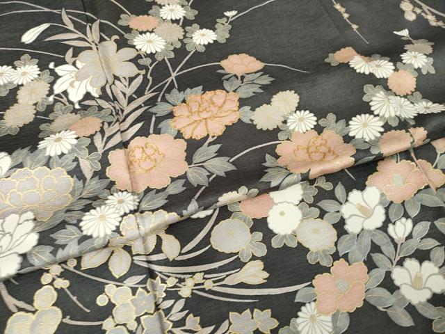 平和屋着物●訪問着 駒刺繍 草花文 金彩 正絹 逸品 AABJ4961ck