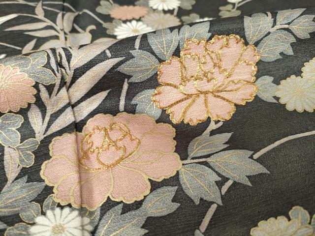 平和屋着物●訪問着 駒刺繍 草花文 金彩 正絹 逸品 AABJ4961ck