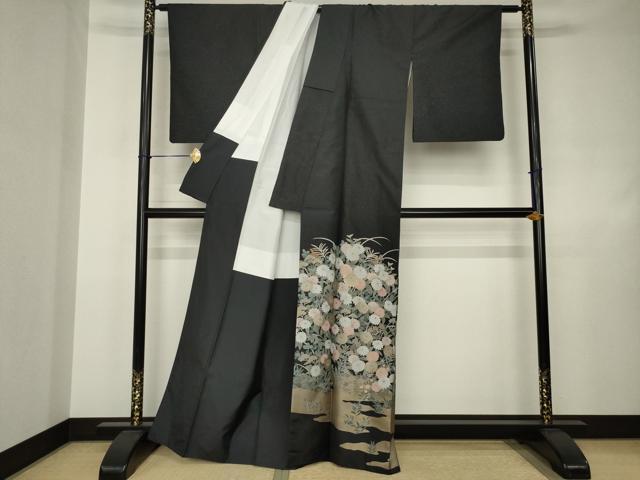 平和屋着物●本場大島紬 染大島 色留訪問着 草花文 金彩 正絹 逸品 AABJ4967ck