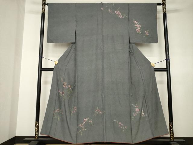 平和屋着物●江戸小紋 訪問着 作家物 手描き 草花文 正絹 逸品 AABJ4969ck