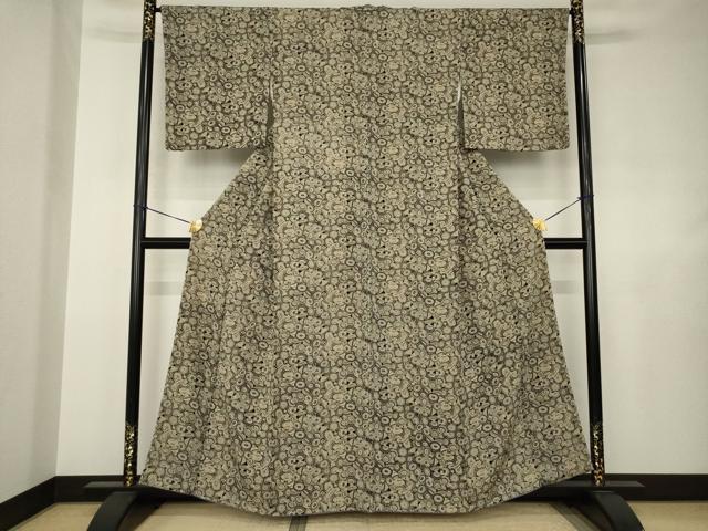 平和屋着物●上質な小紋 型染め 番傘 黒地 正絹 逸品 AABJ4978ck
