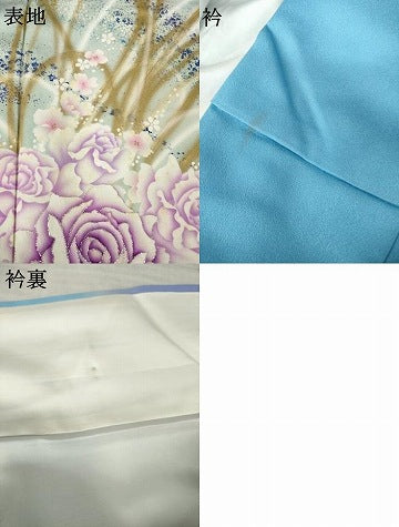 平和屋着物●写真家・秋山庄太郎 振袖 刺繍 薔薇 暈し染め 銀糸 正絹 逸品 AABJ4980ck