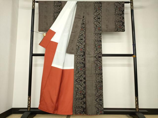 平和屋着物●本場大島紬 一元7マルキ 花蔦草間道 正絹 逸品 AABJ4984ck