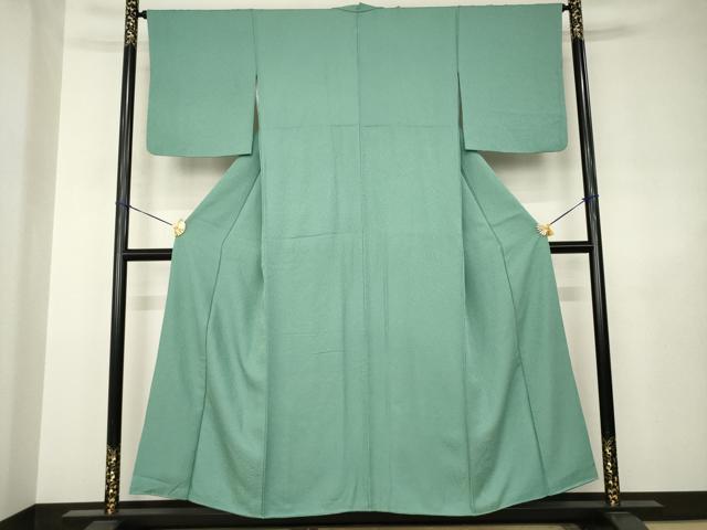 平和屋着物●上質な色無地 紋意匠 木賊色 正絹 逸品 AABJ4985ck