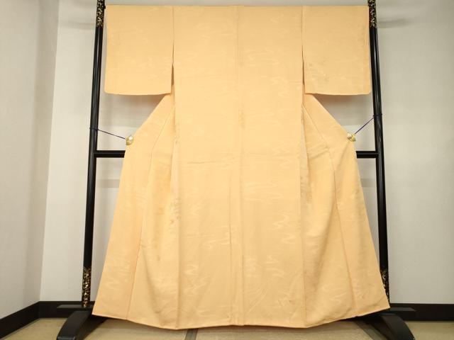 平和屋着物●上質な色無地 流水地紋 萱草色 正絹 逸品 AABJ4990ck