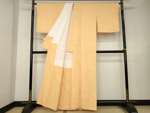 平和屋着物●上質な色無地 流水地紋 萱草色 正絹 逸品 AABJ4990ck