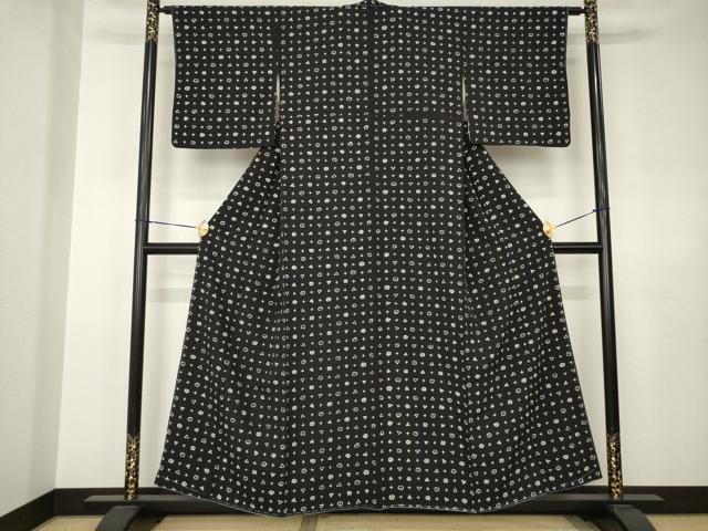 平和屋着物●上質な小紋 幾何学文様 黒地 正絹 逸品 AABJ4992ck