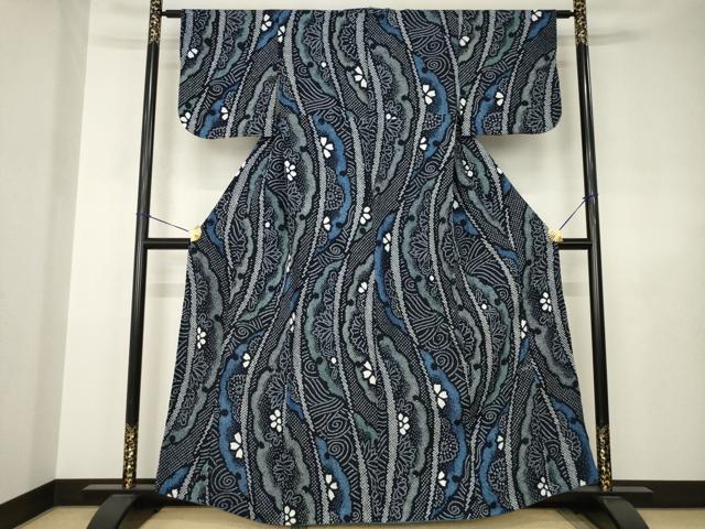 平和屋着物●有松鳴海絞り 浴衣 袷 雪輪花文 綿 逸品 AABJ4998ck