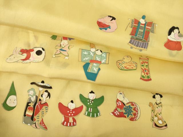 平和屋着物●長襦袢 無双仕立て 手描き 玩具文 金彩 正絹 逸品 AABJ5000ck