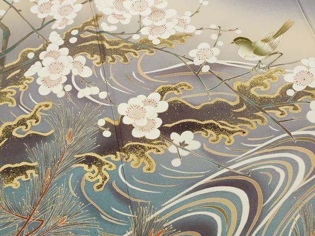 平和屋着物■色留訪問着 作家物 流水花鳥文 暈し染め 金彩 さが美扱い ロング丈 正絹 逸品 AABJ5011st