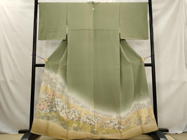 平和屋着物■訪問着 寿光織 作家物 草花文 暈し染め 金糸 正絹 逸品 AABJ5013st