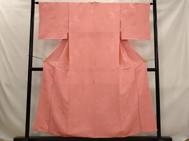 平和屋着物■上質な色無地 地紙地紋 甚三紅色 正絹 逸品 AABJ5026st