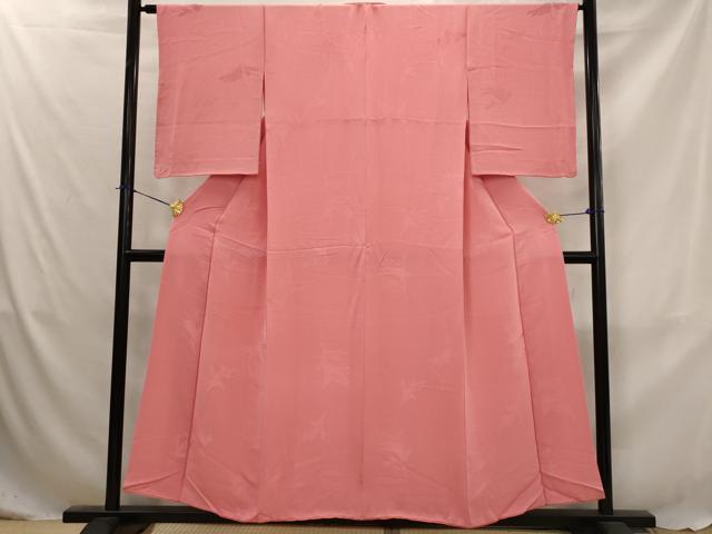 平和屋着物■上質な色無地 枝葉地紋 真朱色 正絹 逸品 AABJ5031st