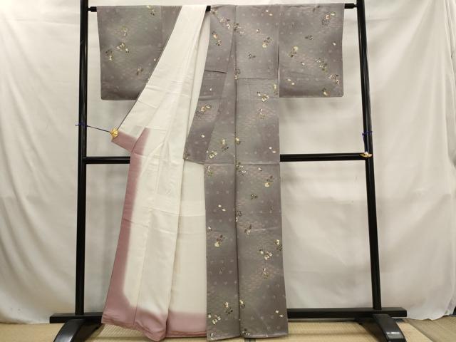 平和屋着物■上質な小紋 草花文 暈し染め 金彩 正絹 逸品 未使用 AABJ5041st