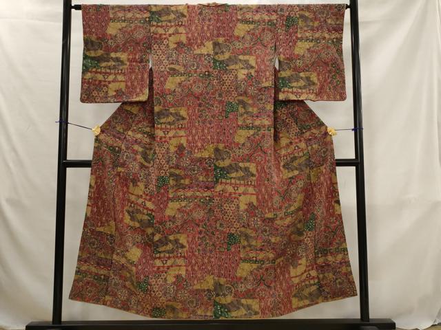 平和屋着物■上質な小紋 更紗花文 正絹 逸品 AABJ5042st