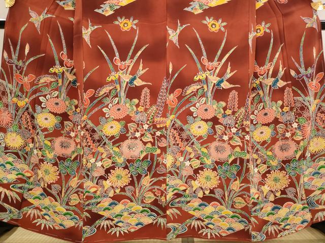 平和屋着物■訪問着 花鳥文 型染め 暈し染め 鬼しぼ縮緬 正絹 逸品 未使用 AABJ5045st
