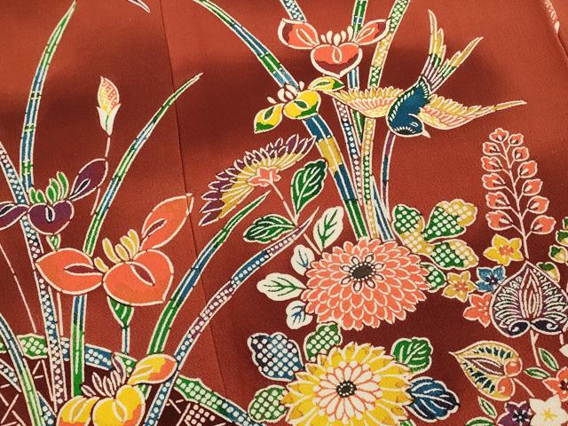 平和屋着物■訪問着 花鳥文 型染め 暈し染め 鬼しぼ縮緬 正絹 逸品 未使用 AABJ5045st
