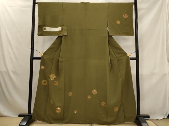 平和屋着物■訪問着 作家物 刺繍 丹後ちりめん 花丸文 金糸 金彩 証紙付き 正絹 逸品 AABJ5048st