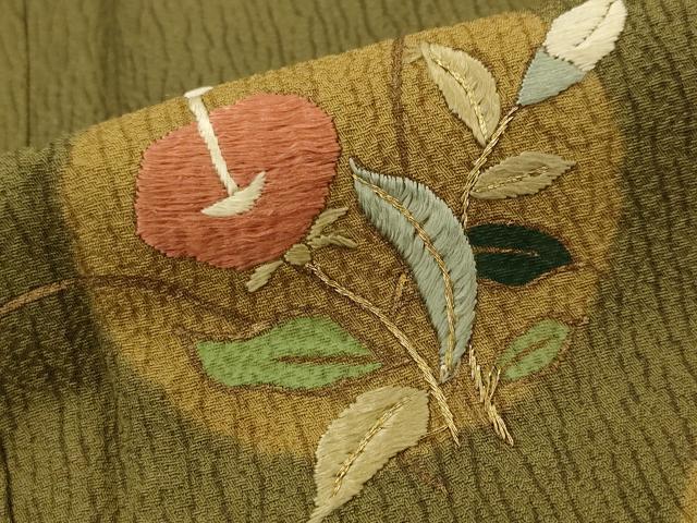 平和屋着物■訪問着 作家物 刺繍 丹後ちりめん 花丸文 金糸 金彩 証紙付き 正絹 逸品 AABJ5048st