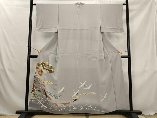 平和屋着物■豪華色留袖 駒刺繍 地紙飛鶴花文 暈し染め 金彩 正絹 逸品 AABJ5056st