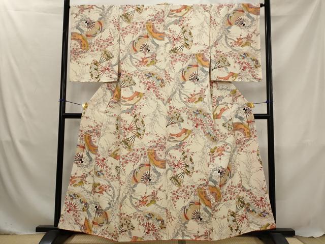平和屋着物■上質な小紋 扇面花鳥文 金彩 正絹 逸品 AABJ5057st