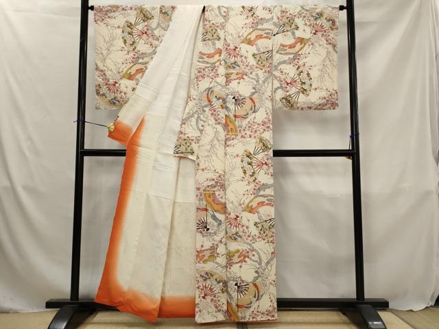 平和屋着物■上質な小紋 扇面花鳥文 金彩 正絹 逸品 AABJ5057st